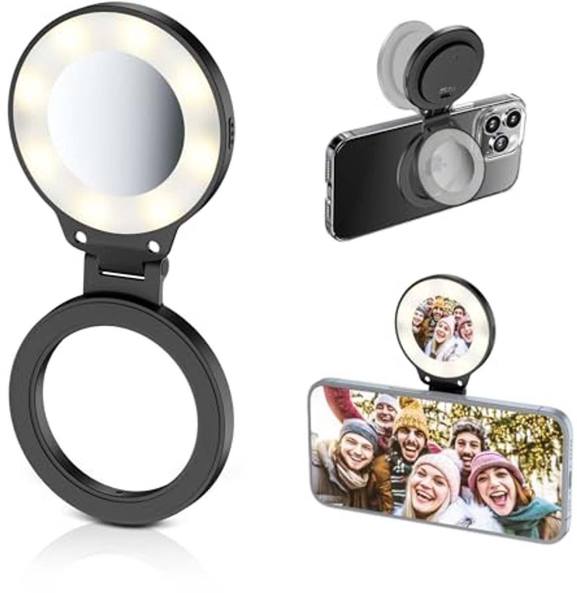Verstelbare Dimbare Magneet Selfie Lamp - Oplaadbare LED Ring Licht voor Telefoons