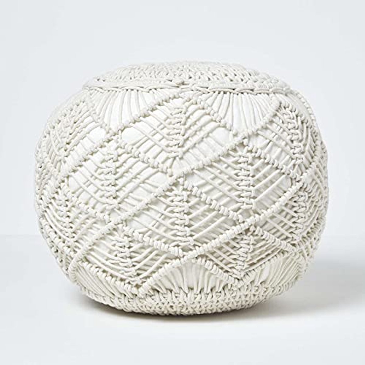 Natuurlijke macramé poef 40 cm hoog - Gehaakte voetenbank van 100% katoen
