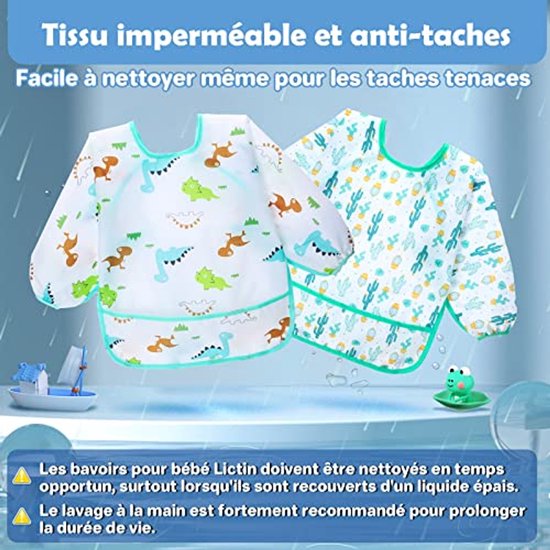 5-delig Waterdicht Baby Slabbetje - Lange Mouwen met Opvangzak - Volledige Bescherming bij Eten en Verven - Geschikt voor 0-2 Jaar van Merkloos — afbeelding 4