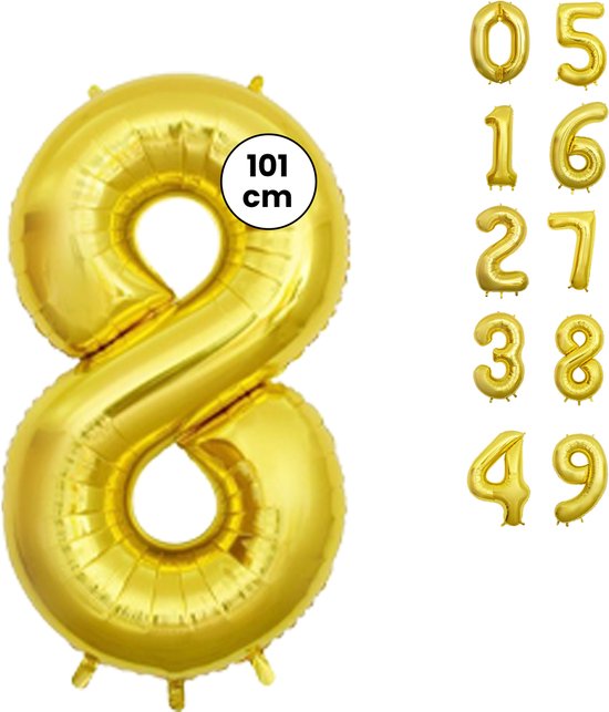 Fienosa Goud kleur Cijfer 8 Ballon 101 CM - Nummer 8 - Cijferballon - XL Groot - Helium Ballon - Verjaardag Ballon - Verjaardag Versiering - Feest - Feestversiering - Leeftijd verjaardag - Verjaardagsballon - Verjaardag