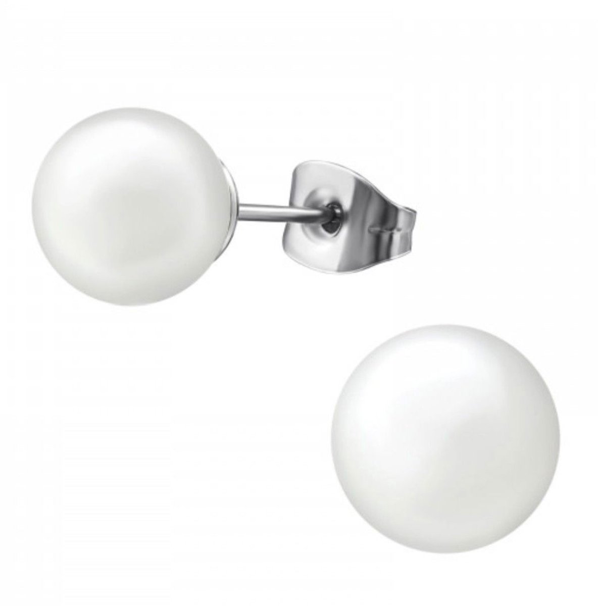 La Rosa Princesa Witte Parel oorbellen 8mm Zilverkleurig Stainless steel – Hypoallergeen