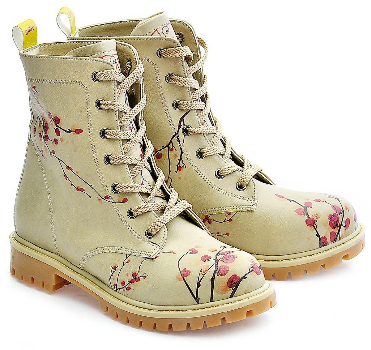 Goby Sakura Blossom - Dames Veterboots - Handgemaakt Vegan Leer - Maat 42