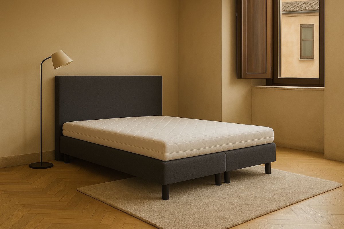 Boxspring Vendita vlak 140x200 cm Luxe Pocketvering Stof antraciet Gratis 2x Hoofdkussens