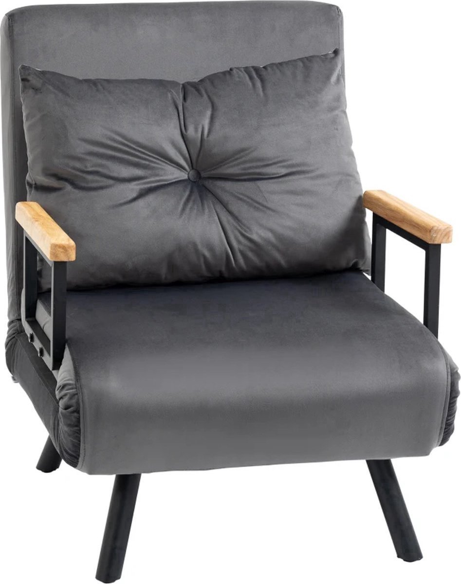 Slaapstoel - Uitklapbaar - Slaapbank - Logeerbed - Zetelbed - Slaapfauteuil - Vouwbed - 1 persoons - Zeer comfortabel - Donkergrijs