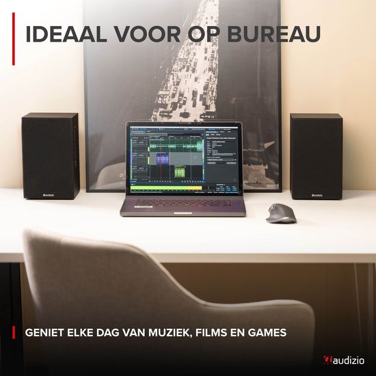 HiFi stereo set - Audizio KS02 - Boekenplank speakers - Bluetooth - 80W - Zwart van Audizio — afbeelding 4
