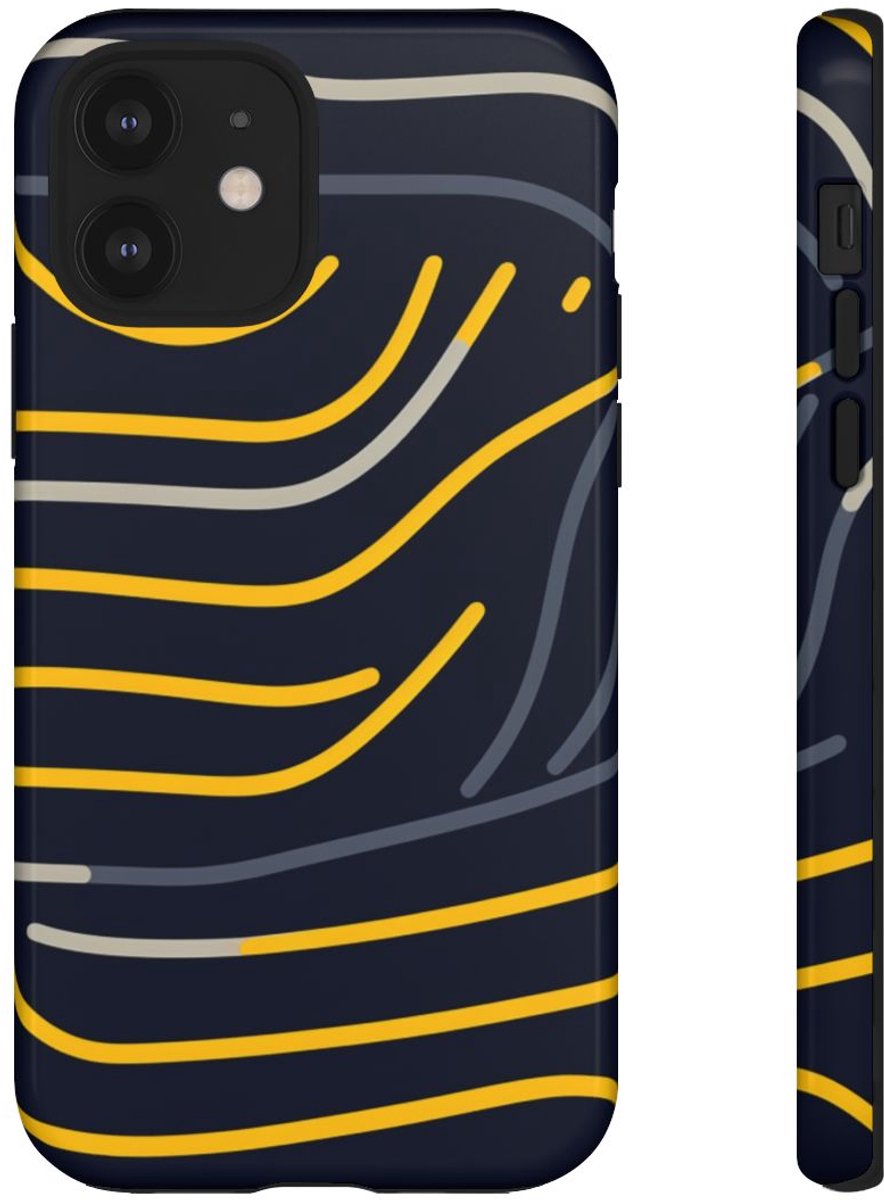 Abstracte Donkerblauwe en Gele Lijnen – Telefoonhoesje Geschikt voor iPhone 12