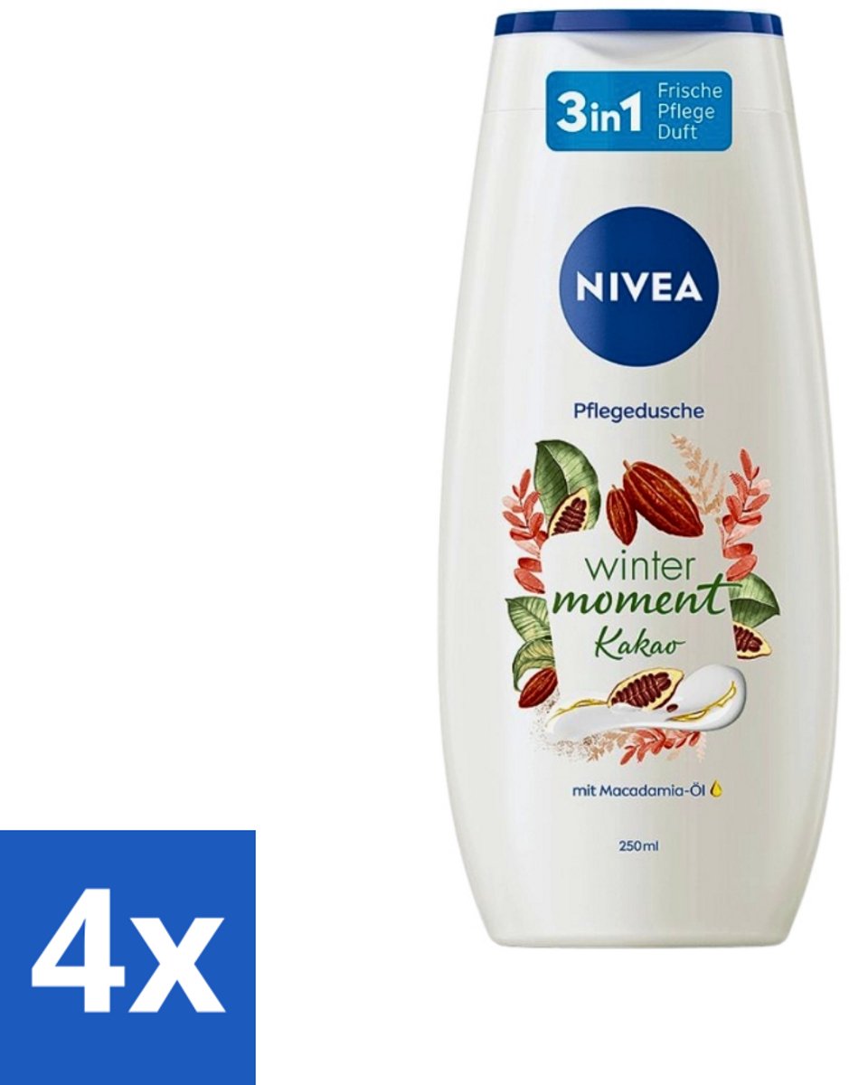 4 x Nivea - Douchegel - Winter Moment Cacao - 250 ml - Douchegel - Winter Moment - Cacao - Verzorgende Douchegel - Macadamia-olie