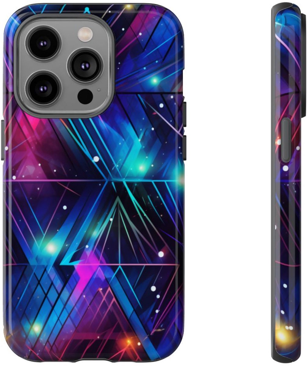 Geometrisch Neon Aurora Abstract – Telefoonhoesje Geschikt voor iPhone 14 Pro