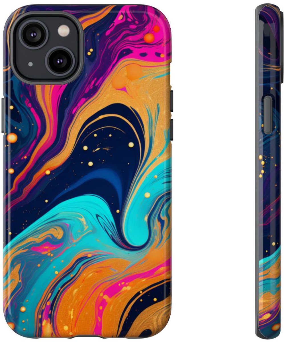 Psychedelisch Neon Marmer Abstract – Telefoonhoesje Geschikt voor iPhone 14 Plus
