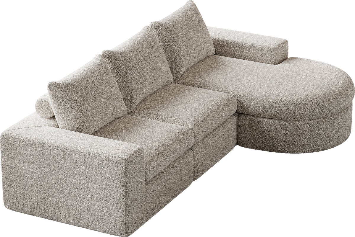 Merax Modulair Chenille Sofa – 3-Zits Hoekbank met Ligstoel – Volledig Schuim – Geen Monta