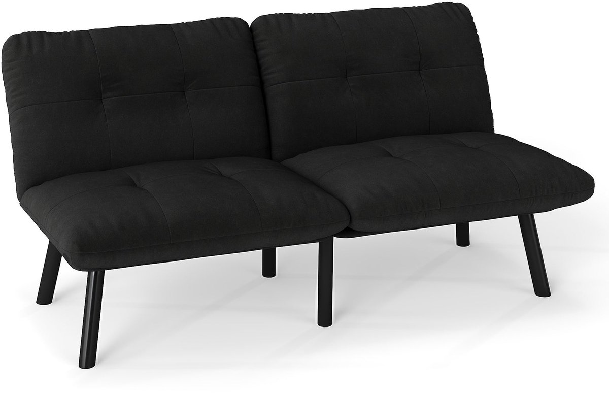 Merax Zwarte Opvouwbare Modern Slaapbank – 2-Zits Futon Bank met Slaapfunctie - Ruimtebesparend Gastbed - Fluwelen Bekleding & Metalen Frame