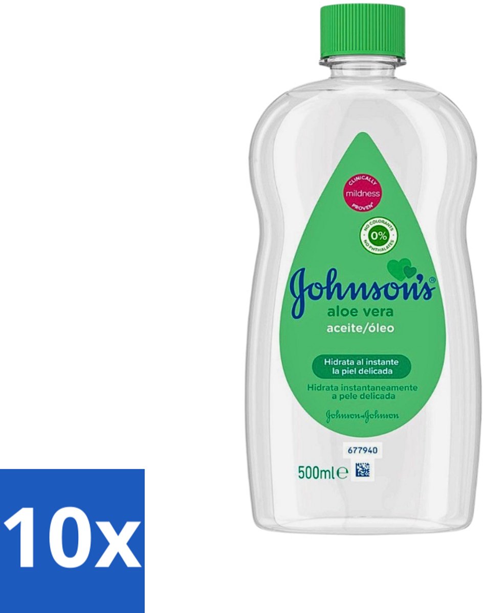 10 x Johnson's - Baby Olie - Aloe Vera - Hydrateerd Gevoelige Huid - 500 ml - Babyolie - Aloe Vera - Gevoelige Huid - Melkkorst Verwijderen - Hydraterende Olie