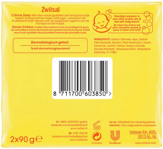 24 x Zwitsal - Babyverzorging - Crème Zeep - Milde & Voedende Reiniging - 180 g - Babyzeep - Babyhuid - Milde Reiniging - Voedende Zeep - Zwitsal — afbeelding 3