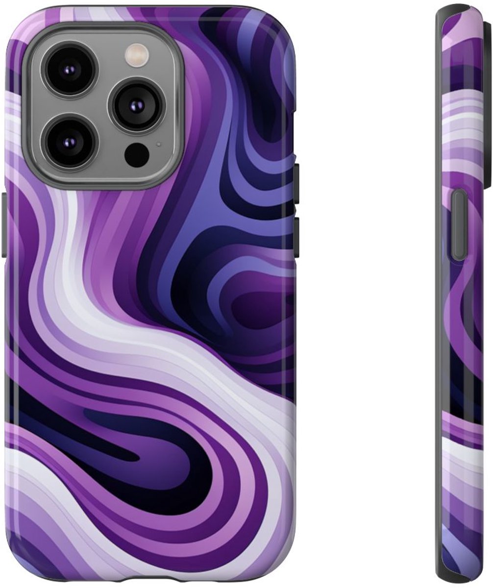 Paars Abstract Golvend Lijnenpatroon – Telefoonhoesje Geschikt voor iPhone 14 Pro