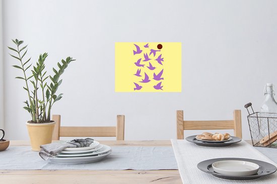Muurstickers - Sticker Folie - Vogels - Cirkel - Geel - Beweging - 40x30 cm - Plakfolie - Muurstickers Kinderkamer - Zelfklevend Behang - Zelfklevend behangpapier - Stickerfolie