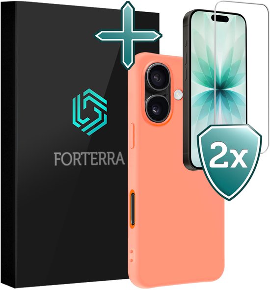 Coque Forterra compatible avec iPhone 17, coque en Siliconen avec 2 films de protection d'écran, coque arrière compatible avec iPhone 17, couleur pêche