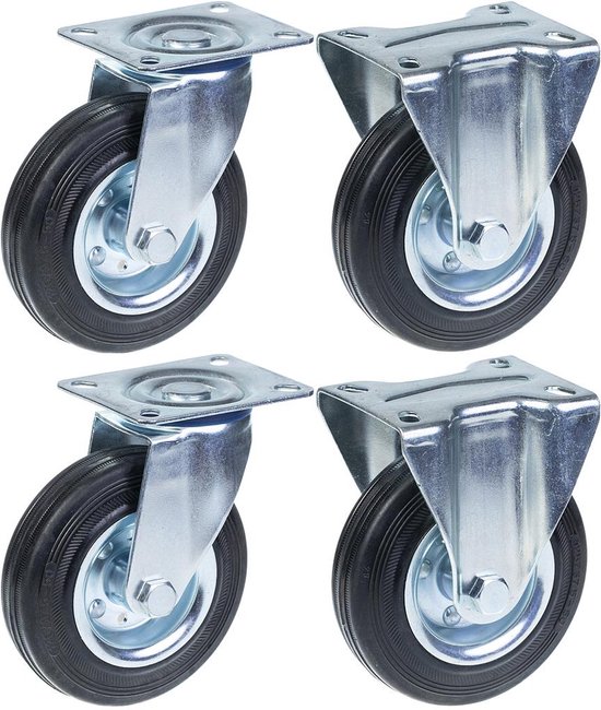4 stuks) RUBBEREN bokwielen 30 mm zware zwenkwielen Niet-zwenkwielen voor meubels Tafelwagen (4