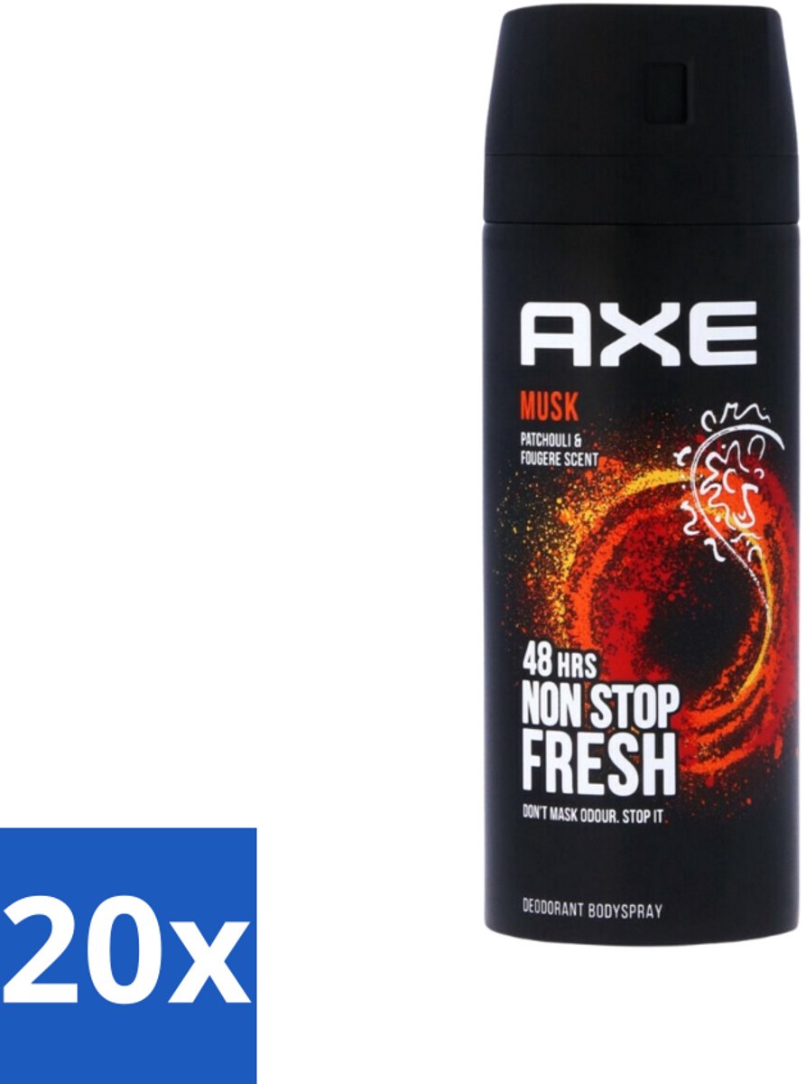 20 x Axe - Deodorant Bodyspray - 48hrs Fresh - Musk - Patchouli & Fougere - 150 ml - 48 Uur Geurbescherming - Deodorant Sprayer - Zinktechnologie - Geur Van Musk - Geur Van Patchouli