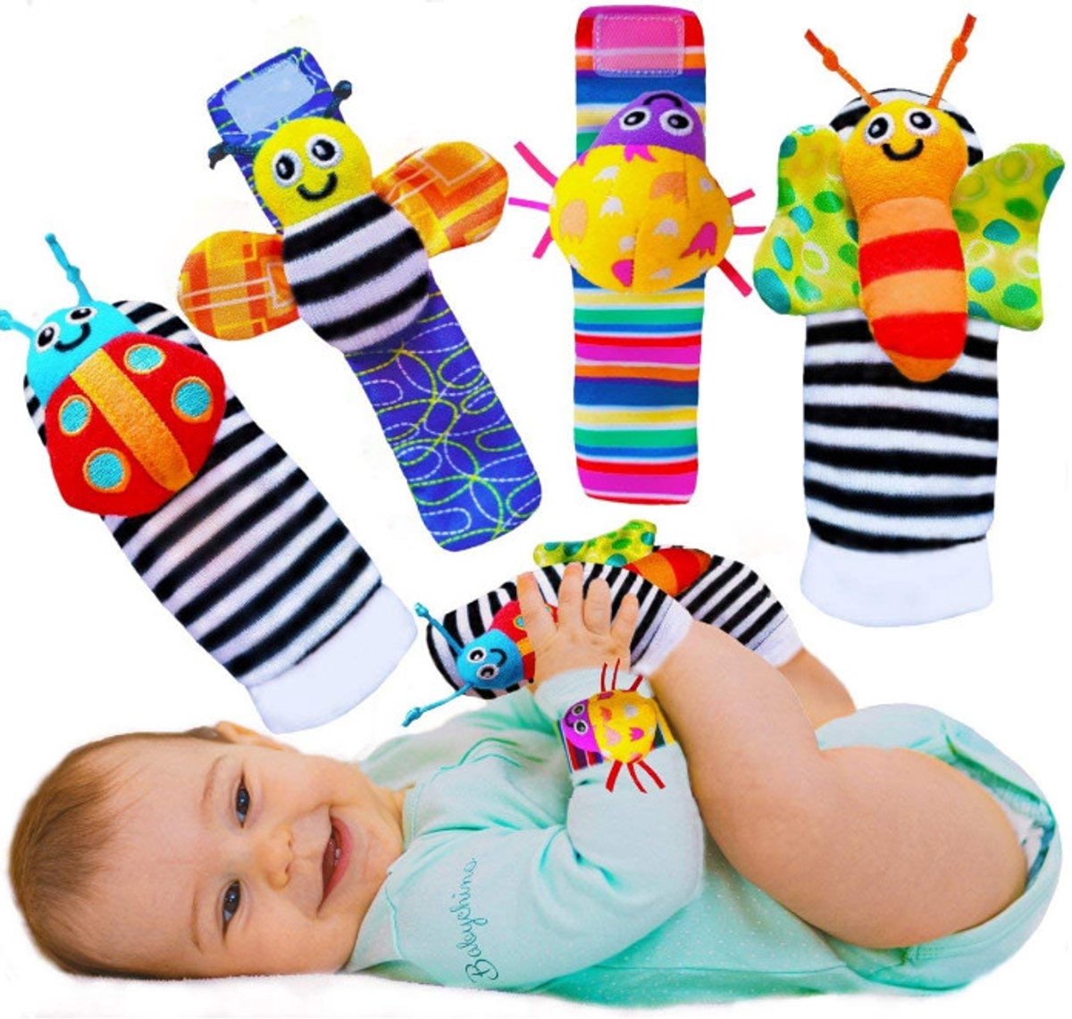 4 stuks baby pols rammelaars voetdetector sokken baby ontwikkelings sensorisch speelgoed