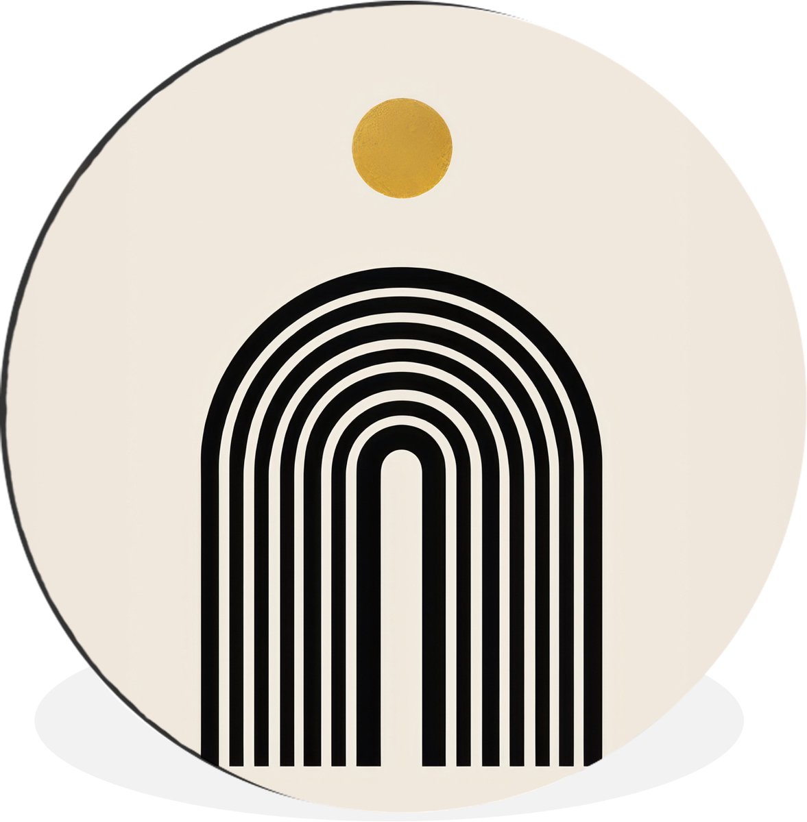 WallCircle Wandcirkel - Muurcirkel - Minimalistisch - Zwarte boog - Gouden cirkel - Aluminium - Dibond - 90x90 cm - Binnen en Buiten Boog - Cirkel