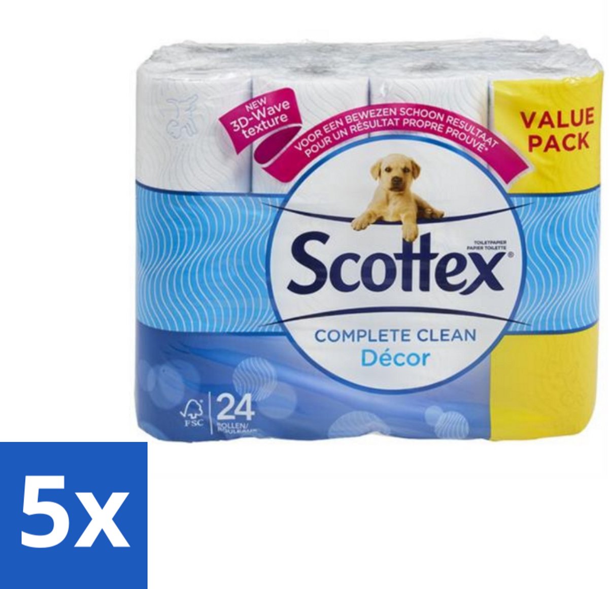 5 x Scottex - Toiletpapier - 2-laags - 24 Rollen - Toiletpapier - 2-laags - 24 Rollen - Zachtheid - Kracht