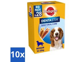 10 x Pedigree - Dentastix - Medium - Multipack - 28 Stix - 720 Gram - Hondensnacks - Tanden Reinigen - Tandplak Verminderen - Gezonde Mondhygiëne - Hondensnack