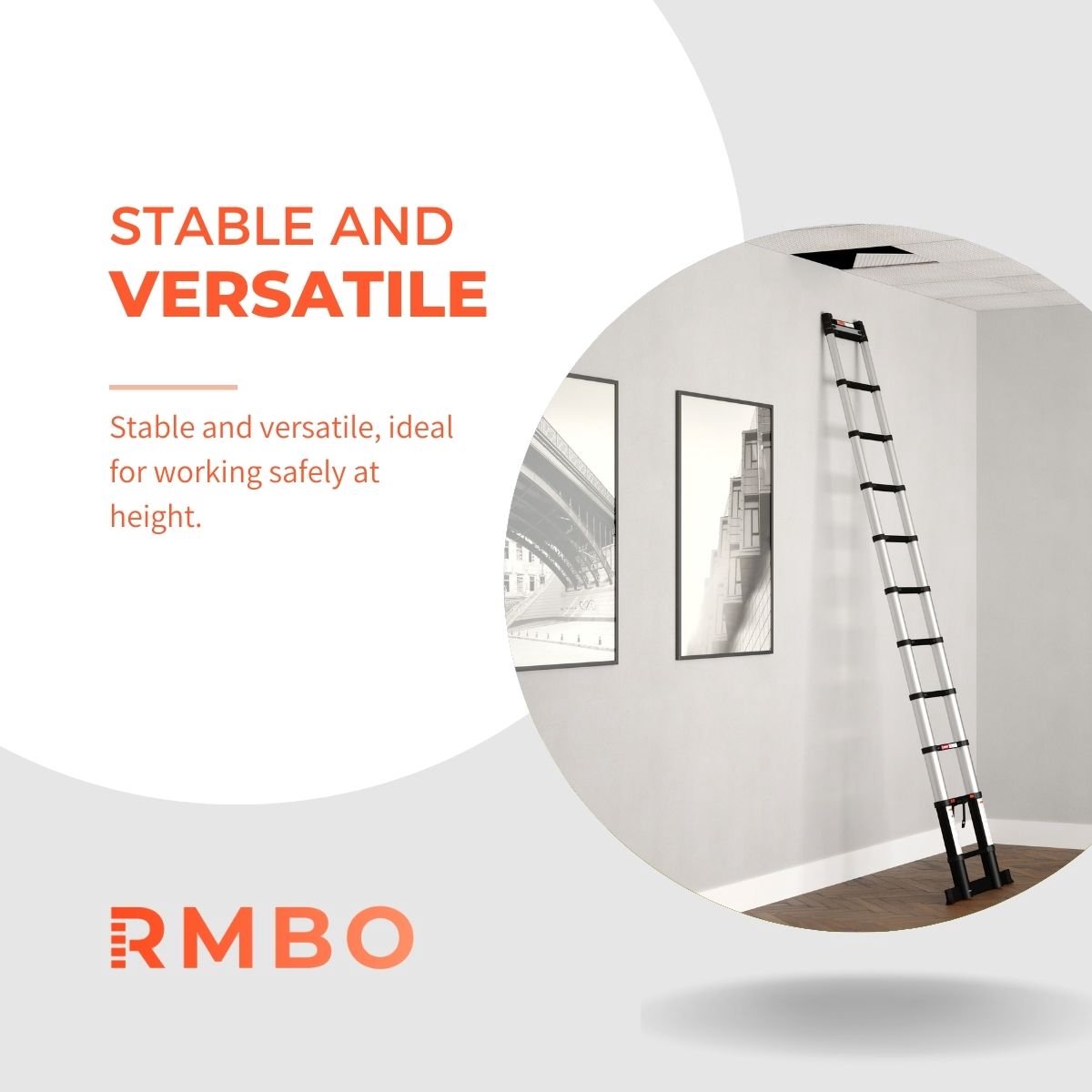 RMBO Telescopische Ladder - Telescoopladder - 3.80m lang, Compact en Draagbaar met Soft Closing Systeem, Geschikt voor Particulier en Professioneel Gebruik, Telescopische Vouwladder, Max. Belasting 150 kg, EN 131.6 – foto 5