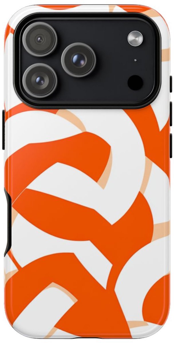 Oranje en Wit Geometrisch Patroon – Telefoonhoesje Geschikt voor iPhone 17 Pro