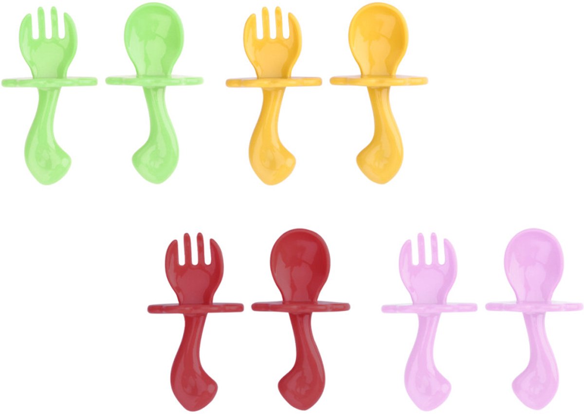 Image of 4-delige babybestekset met milieuvriendelijke vork en lepel voor de eettraining van kinderen