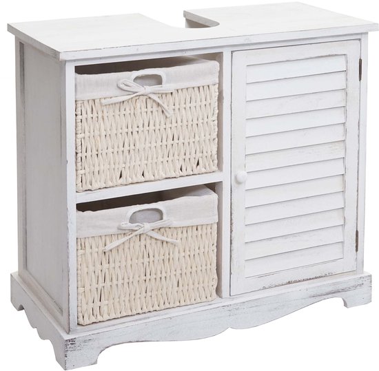 Wastafelonderbouw MCW-H20, badkamer wastafel, massief houten korflade 60x65x31cm ~ shabby white