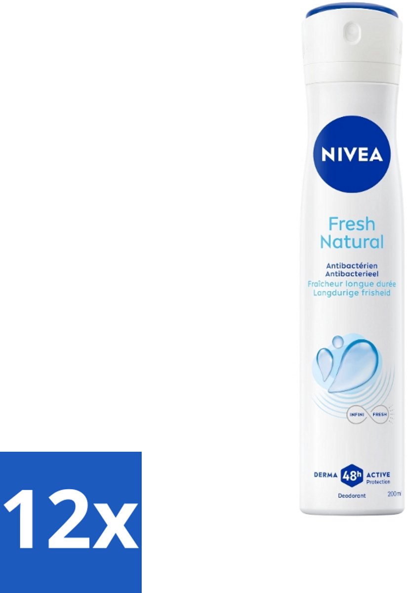 12 x Nivea - Deospray - Men - Fresh Natural - 48 Uur Lang Werkend - 200 ml - 48 Uur Bescherming - Anti-transpirant - Zweet - Geur - Frisheid