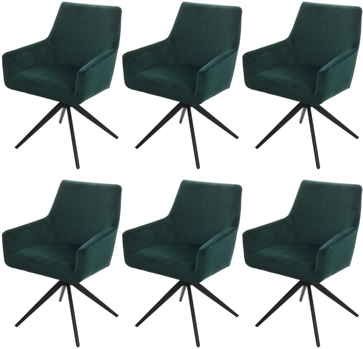 MCW Set van 6 eetkamerstoelen MCW-L91, keukenstoel met draaibare armleuning en automatische positie stof MVG ~ groen