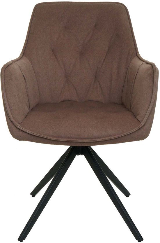 Set de 6 chaises de salle à manger MCW-L80, chaise de cuisine rembourrée avec accoudoirs, pivotante, métal tissu/textile ~ marron