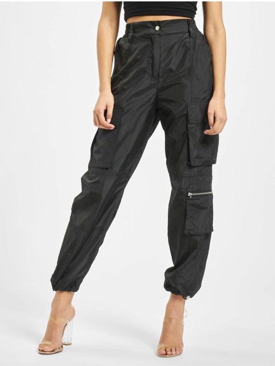 Cargobroek voor dames, baggy broek met wijde pijpen, zwart, losse joggingbroek met hoge taille en zakken, damespyjama, korte mouwen, lange broek, zwart, M