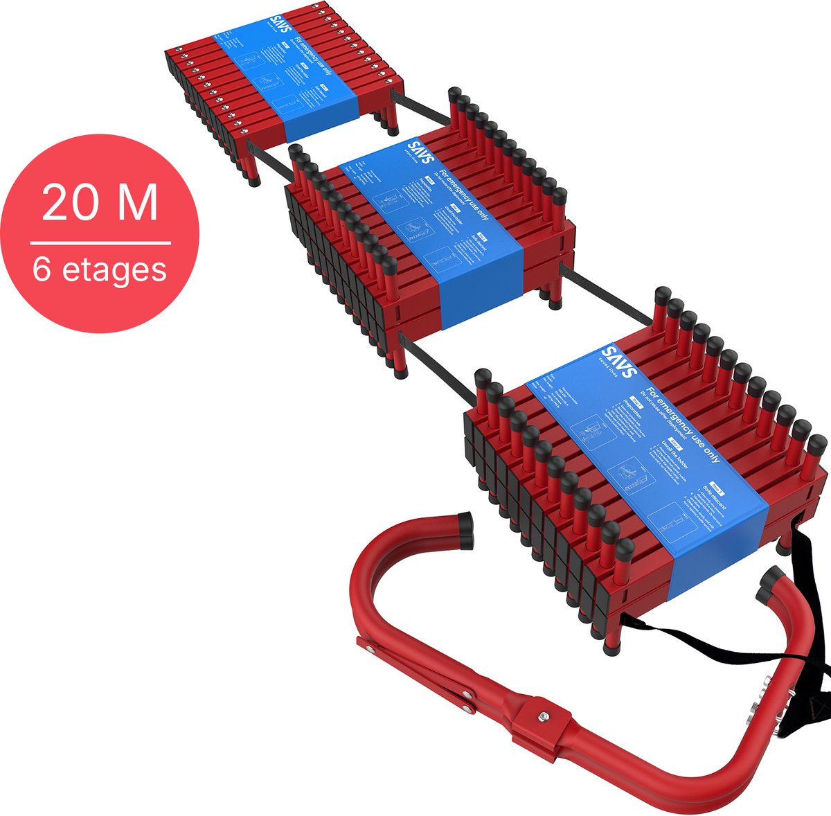 SAVS ESC-20S Vluchtladder 20 meter - 6 verdiepingen - Compacte brandtrap met instructie - Noodladder antikras - Vluchttouw - Brandtrapladder oprolbaar - Vluchttrap