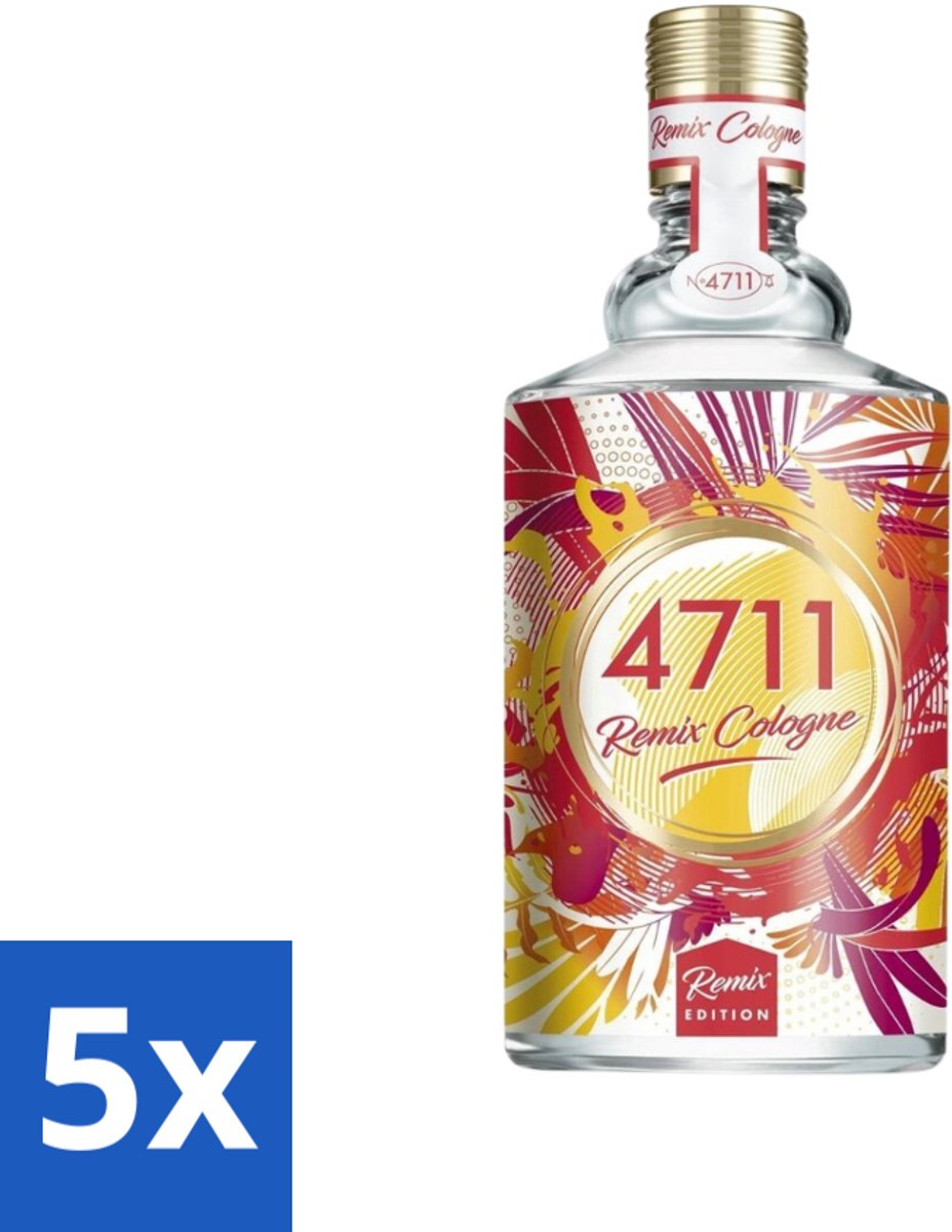 5 x 4711 - Remix Cologne - Eau De Cologne Spray - Grapefruit - Unisex - 100 ml - 4711 Remix Cologne Grapefruit - Grapefruit Geur - Unisex Parfum - Eau De Cologne - Citrus Geur