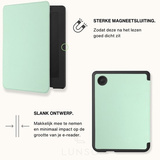 Lunso Geschikt voor Kobo Clara BW / Clara Colour hoes (6 inch) - sleepcover - Lichtgroen van Lunso — afbeelding 3