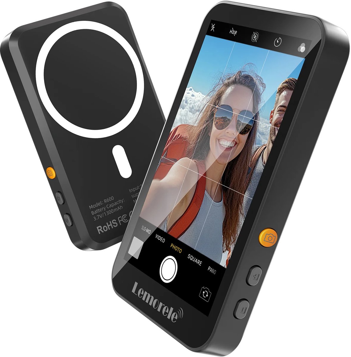 Lemorele R600 – Magnetisch Selfie-Display met Bluetooth Zoom & HD-Scherm – 3.97" IPS – Draadloze Vlog-Monitor voor iPhone & Android – 1300 mAh Batterij