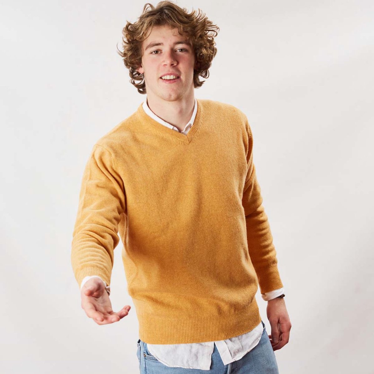 Osborne Knitwear Trui met V hals - Sweater heren in Lamswol - Pullover Heren - Mango - M