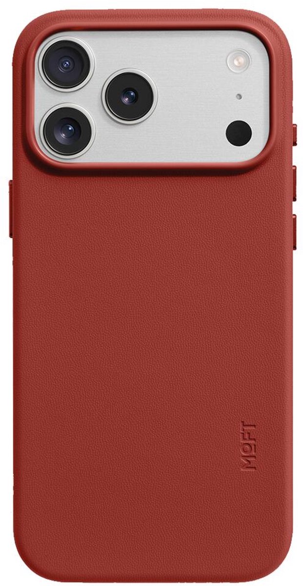 MOFT Hoesje Geschikt voor iPhone 17 Pro - MOVAS Snap Back Cover - Compatibel met MagSafe - Vegan Leer Case - Beschermhoes Dun - Duurzaam - Rood