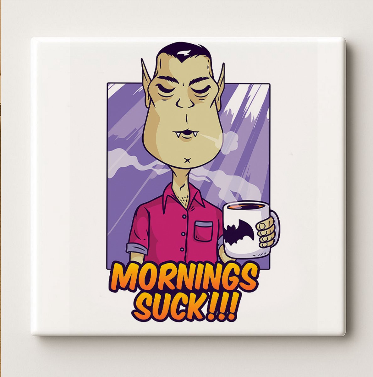 Mornings Suck Keramische Tegel 15x15 cm – Grappig Vampier Koffie Ontwerp – Humoristische M