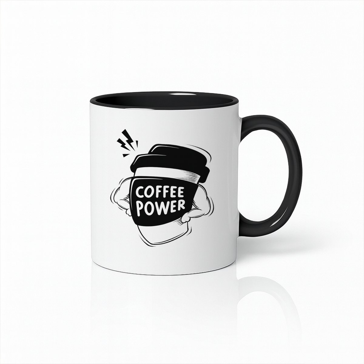 Coffee Power Mok – Zwart & Wit 330 ml – Grappige Superheld Koffiekop voor Koffieliefhebbers