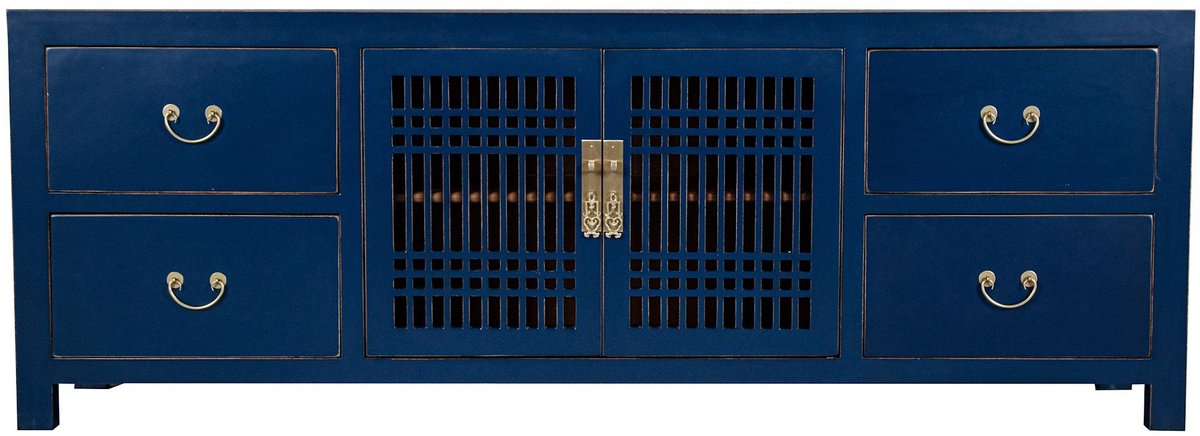 Fine Asianliving Chinese TV Kast Blauw Midnight Blue - Orientique Collectie B180xD38xH65cm Chinese Meubels Oosterse Kast Midnight Blauw