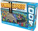 Doos met 'Domino Express Essentials Track Creator +400' dominos. Grijze "auto" met blauwe cabine en 400 kleurrijke dominos.
