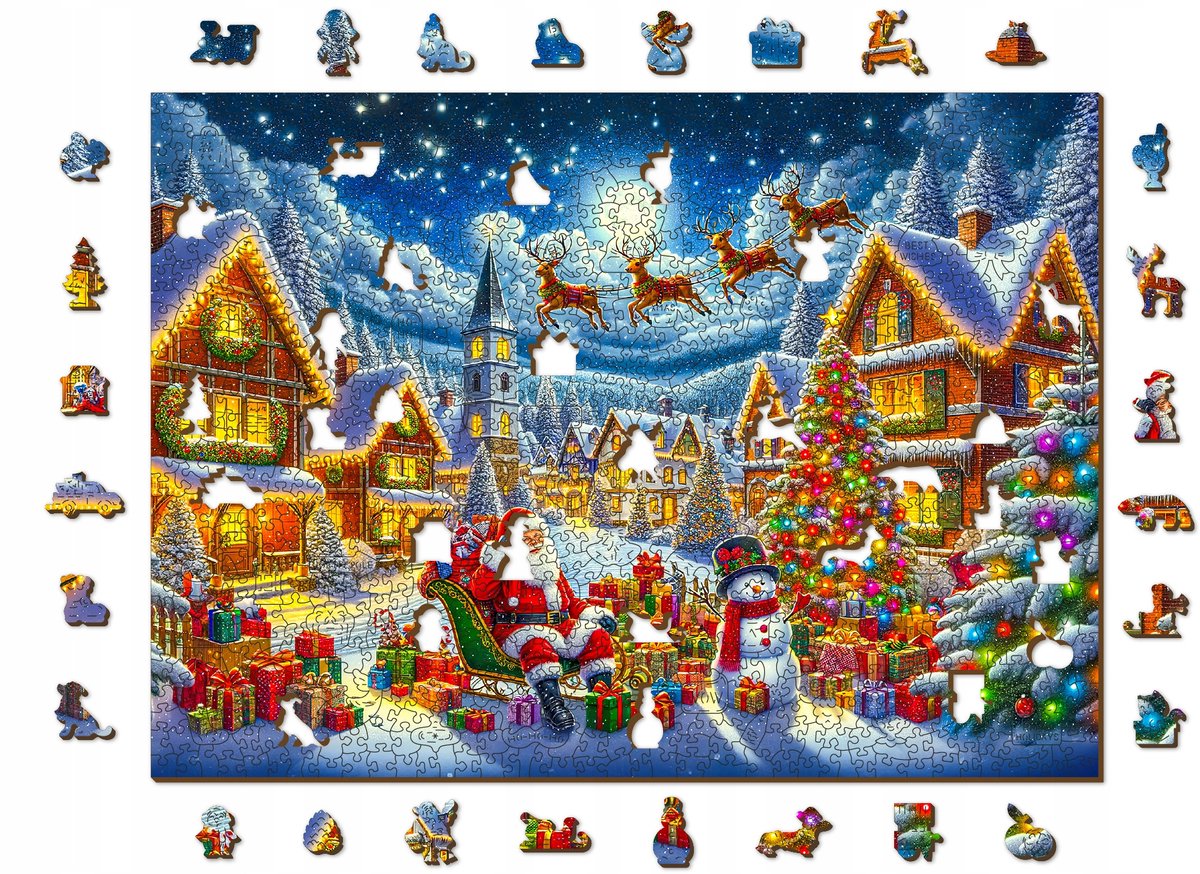 Litouwen: Kerst Houten Puzzel 1000+ Figuren Vrolijke Reis van de Kerstman