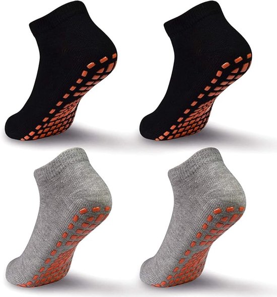 Lot de 4 paires de chaussettes de trampoline antidérapantes pour enfants - Chaussettes antidérapantes en silicone pour enfants - Chaussettes de yoga respirantes et douces - Convient aux garçons et aux filles - Taille S: 23-29