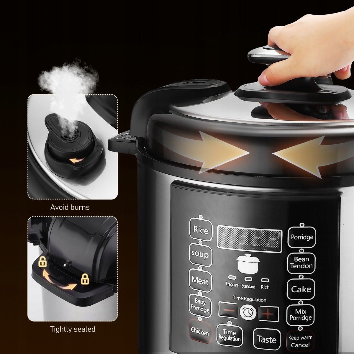 Multicooker 6L - Elektrische Snelkookpan & Slowcooker in 1 | 12-in-1 Functies: Stomen, Bakken, Rijst & Yoghurt Maken | Veiligheidsdeksel met Handvat – foto 7