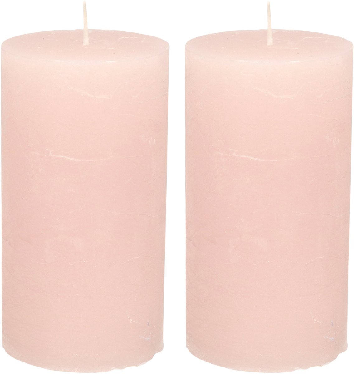 Atmosphera Stompkaars - 2x - licht roze - 7 x 13 cm - cilinderkaars - rustiek model Lichtroze