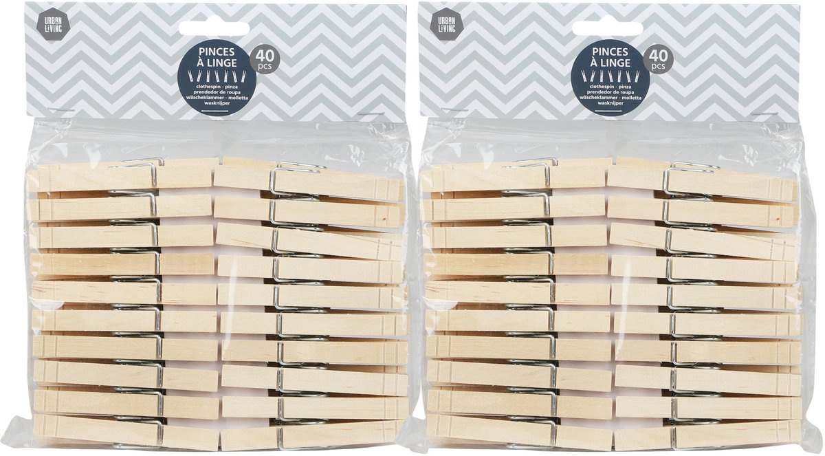 Urban Living Basic plus Size wasknijpers - 80x - bamboe hout - 8 cm - was ophangen