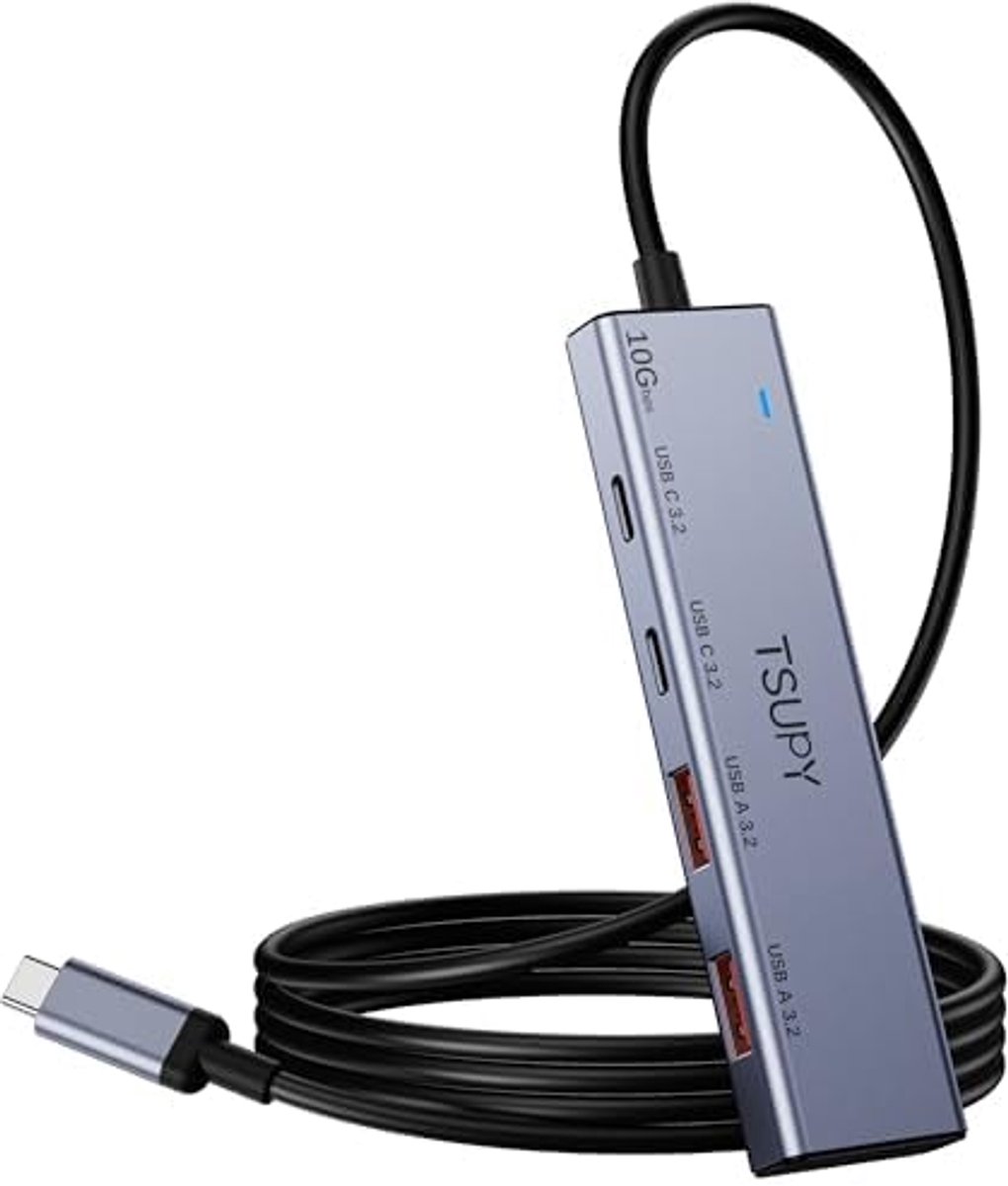 Image of 10 Gbps USB C Hub met 2 USB A en USB C poorten en 120 cm kabel